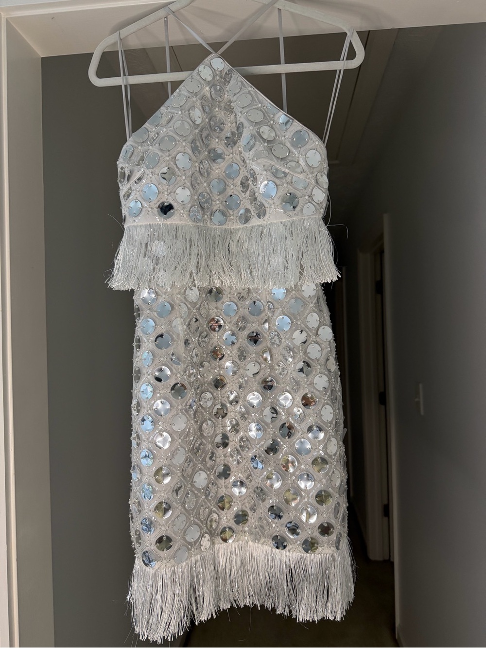 Saylor Hezly Sequin Fringe Mini Dress in Silver
